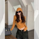 春 コーデ レディース ファッション オシャレ カワイイ シンプル きれいめ ナチュラル 上品カジュアル 婦人服 ベース ハイエンド 長袖 トップス インナーウェア オレンジ Vネック フード付き セーター