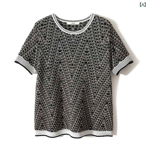 レディース ファッション オシャレ カワイイ 女性用 シルク スタッド ジャカード ニット トップ 半袖 T シャツ 夏 レディース ファッション オシャレ カワイイ 女性用 シルク スタッド ジャカード ニット トップ 半袖 T シャツ 夏