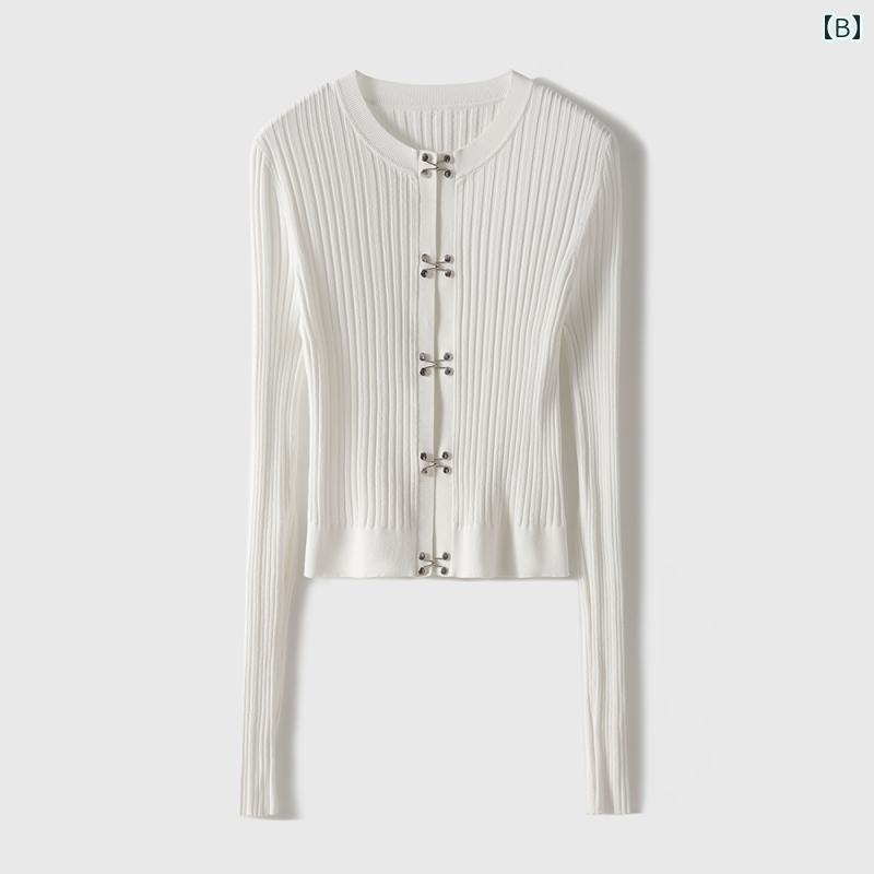 レディース ファッション オシャレ カワイイ 女性用 スタイル ハイパーボリック ピット ストリップ ショート ニットカーディガン