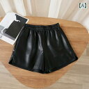 レディース ファッション オシャレ カワイイ 女性用 PU レザー ショート パンツ レディース 黒 カジュアル ワイド レッグ パンツ ハイウエスト スリム ブーツ パンツ