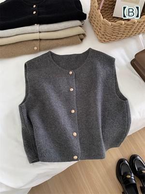 レディース ファッション オシャレ カワイイ 女性用 レトロ ラウンドネック ニット ベスト ゆったり スリム セーター