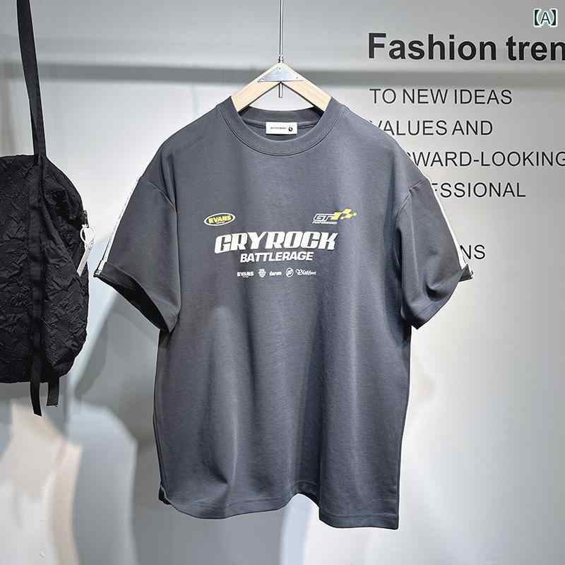 乐天商城 - メンズ ファッション オシャレ 男性用 シンプル 大人 かっこいい カジュアル ストリート ヒップホップ HipHop 夏 半袖 レター プリント スタイル T シャツ ラウンドネック ルーズ 半袖 ボトリング シャツ