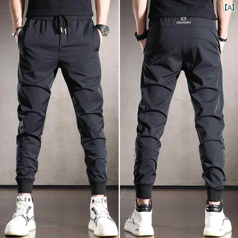 メンズ ファッション オシャレ 男性用 シンプル 大人 かっこいい カジュアル ストリート ヒップホップ HipHop クール アイスシルク パンツ 夏 薄型 スリム 速乾 スポーツ パンツ スタイル レッグ パンツ