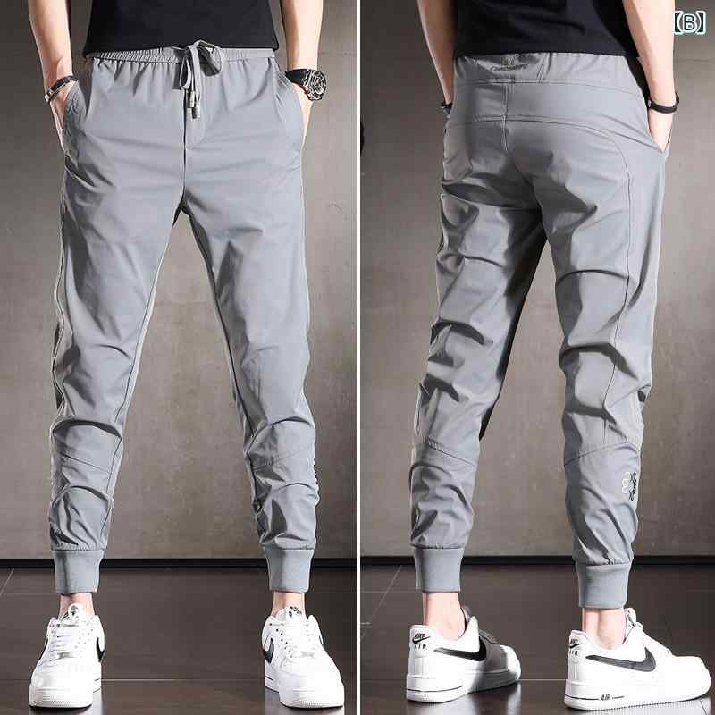 リコットのメンズ ファッション オシャレ 男性用 シンプル 大人 かっこいい カジュアル ストリート ヒップホップ HipHop クール アイスシルク パンツ 夏 薄型 スリム 速乾 スポーツ パンツ スタイル レッグ パンツ｜アングル2