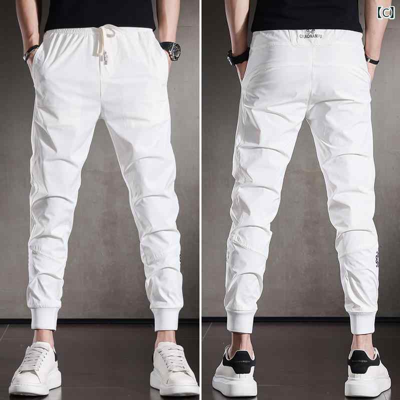リコットのメンズ ファッション オシャレ 男性用 シンプル 大人 かっこいい カジュアル ストリート ヒップホップ HipHop クール アイスシルク パンツ 夏 薄型 スリム 速乾 スポーツ パンツ スタイル レッグ パンツ｜アングル3