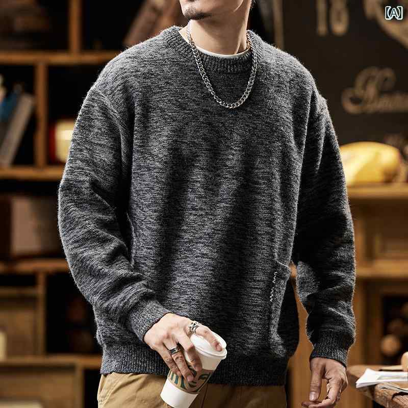 メンズ ファッション オシャレ 男性用 シンプル 大人 かっこいい カジュアル ストリート ヒップホップ HipHop アメカジ ヘビーウェイト セーター ルーズ レトロ ナー セーター ボトリング セーター