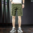 メンズ ファッション オシャレ 男性用 シンプル 大人 かっこいい カジュアル ストリート ヒップホップ HipHop グリーン カーゴ ショーツ 夏 ルーズ パンツ 綿