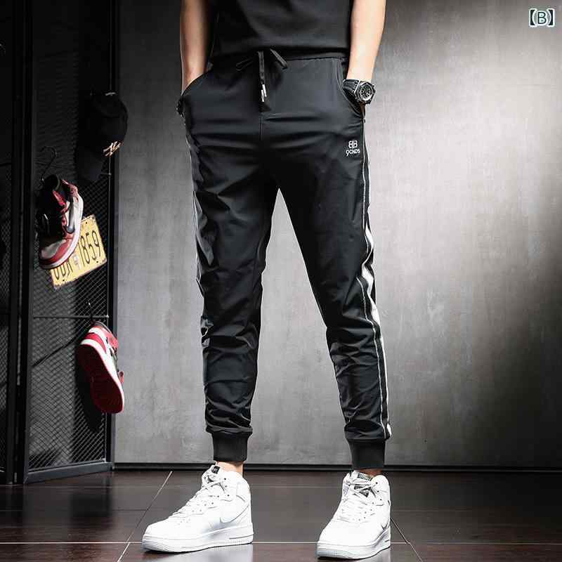 メンズ ファッション オシャレ 男性用 シンプル 大人 かっこいい カジュアル ストリート ヒップホップ HipHop 夏 薄手 速乾 スウェットパンツ スリム アウトドア アイスシルク パンツ スピリット