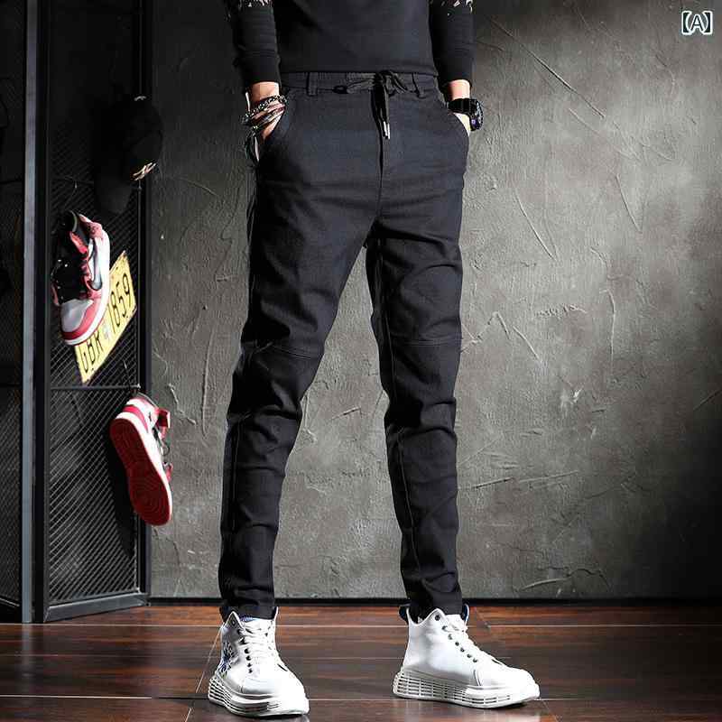乐天商城 - メンズ ファッション オシャレ 男性用 シンプル 大人 かっこいい カジュアル ストリート ヒップホップ HipHop パンツ スリムフィット ソリッドカラー パンツ ストレッチ ウエスト ストレート パンツ