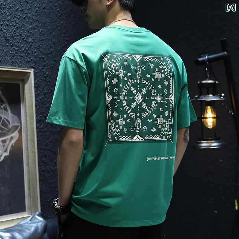 乐天商城 - メンズ ファッション オシャレ 男性用 シンプル 大人 かっこいい カジュアル ストリート ヒップホップ HipHop アメカジ 半袖 T シャツ 夏 カシュー フラワー 半袖 T シャツ