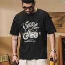 メンズ ファッション オシャレ 男性用 シンプル 大人 かっこいい カジュアル ストリート ヒップホップ HipHop 夏 アメカジ ヘビーウェイト ダメージ加工 半袖 T シャツ レトロ プリント ワークウェア トップス 半袖 T シャツ