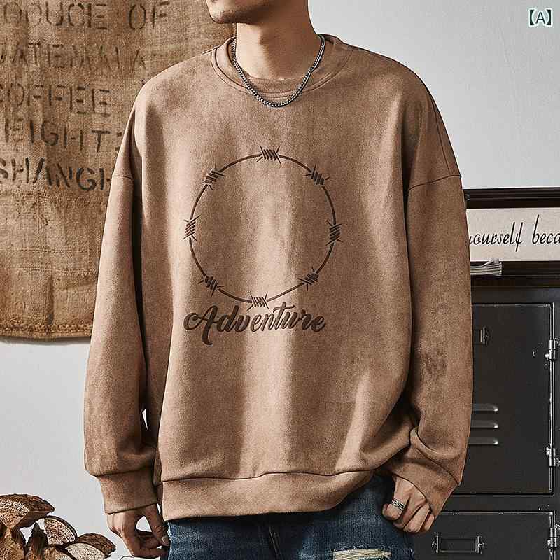 Sweat - メンズ ファッション オシャレ 男性用 シンプル 大人 かっこいい カジュアル ストリート ヒップホップ HipHop アメカジ ヘビーウェイト スウェットシャツ 春 ルーズ トップ レトロ スエード