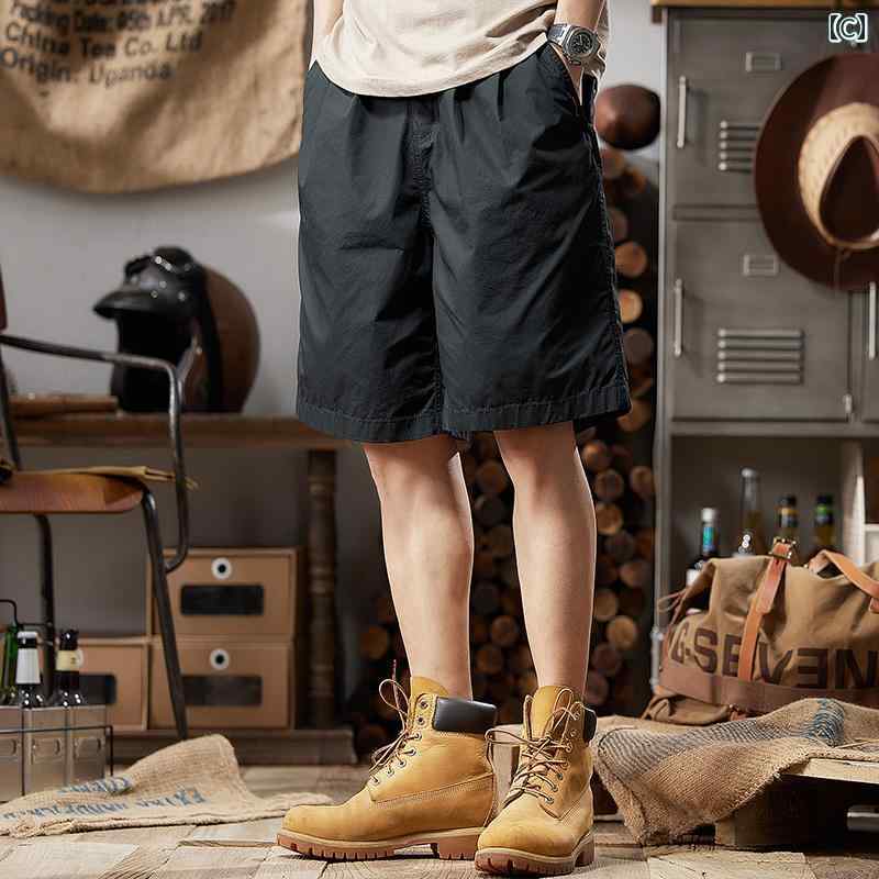 メンズ ファッション オシャレ 男性用 シンプル 大人 かっこいい カジュアル ストリート ヒップホップ HipHop アメカジ ショート パンツ 夏 ルーズ ストレート レトロ ハーフパンツ アウトドア ワークウェア パンツ