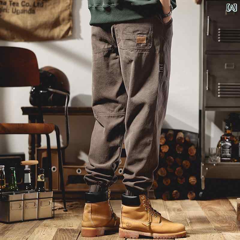 乐天商城 - メンズ ファッション オシャレ 男性用 シンプル 大人 かっこいい カジュアル ストリート ヒップホップ HipHop パンツ ルーズ アメカジ レトロ コットン ワークパンツ