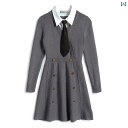 MIUCO フェイク ツーピース ス プライド ラペル カレッジ スタイル ネクタイ スリム ニット ドレス レディース 冬用
