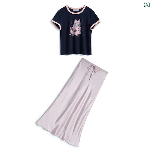 レディース ファッション オシャレ カワイイ 女性用 大きいサイズ プリント スリム T シャツ サテン 光沢 スカート スーツ レディース ファッション オシャレ カワイイ 女性用 大きいサイズ プリント スリム T シャツ サテン 光沢 スカート スーツ