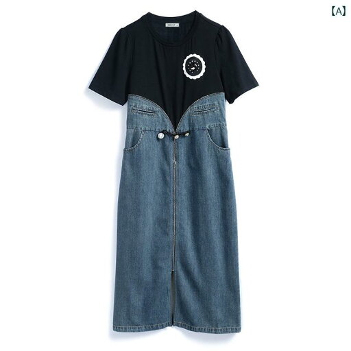 レディース ファッション オシャレ カワイイ 女性用 大きいサイズ デザイン T シャツ デニム ウエスト ジッパー スリット ワンピース レディース ファッション オシャレ カワイイ 女性用 大きいサイズ デザイン T シャツ デニム ウエスト ジッパー スリット ワンピース