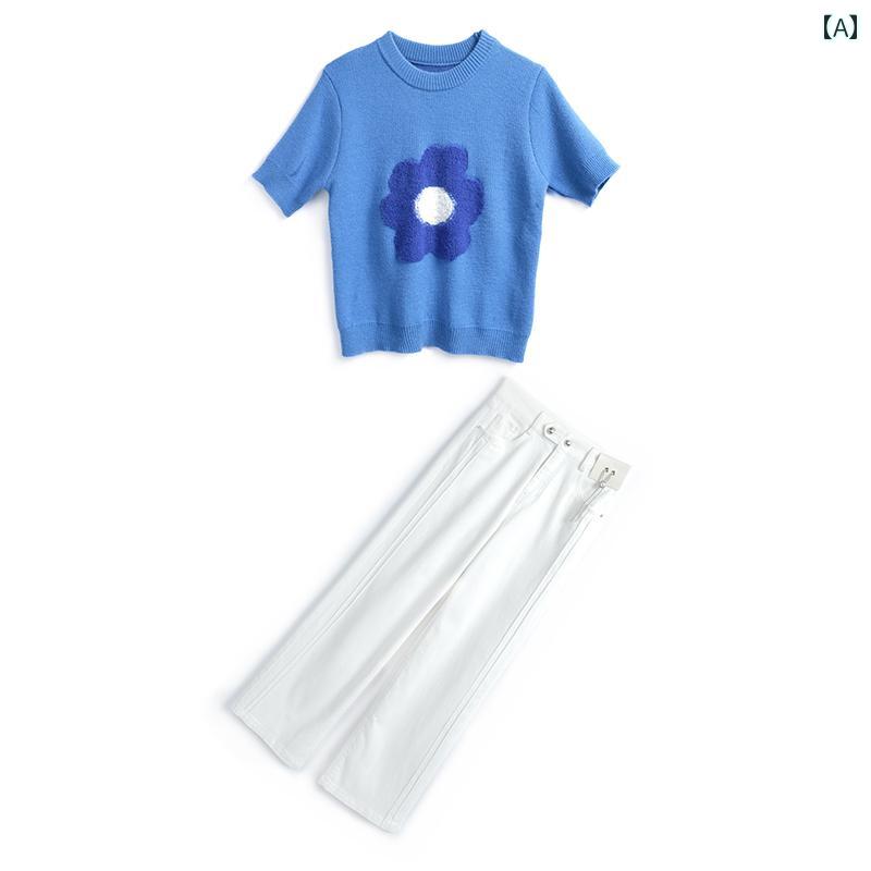 レディース ファッション オシャレ カワイイ 女性用 フランジパニ ニット ジャカード T シャツ ホワイ..