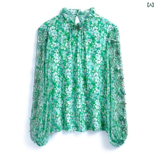 レディース ファッション オシャレ カワイイ 女性用 大きいサイズ 緑 花柄 レース 衿 シルクシャツ トップス レディース ファッション オシャレ カワイイ 女性用 大きいサイズ 緑 花柄 レース 衿 シルクシャツ トップス