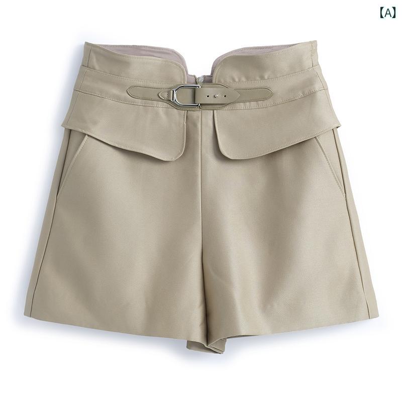 レディース ファッション オシャレ カワイイ 女性用 ステッチ ハイウエスト ワイド レッグ ショーツ