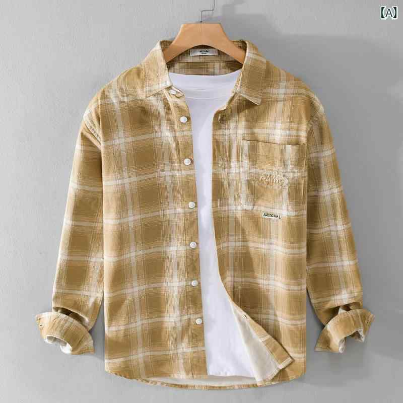 メンズ 男性用 ファッション オシャレ シンプル 大人 かっこいい ストリート ヒップホップ HipHop レトロ シャツ 綿 黄色 ジャケット