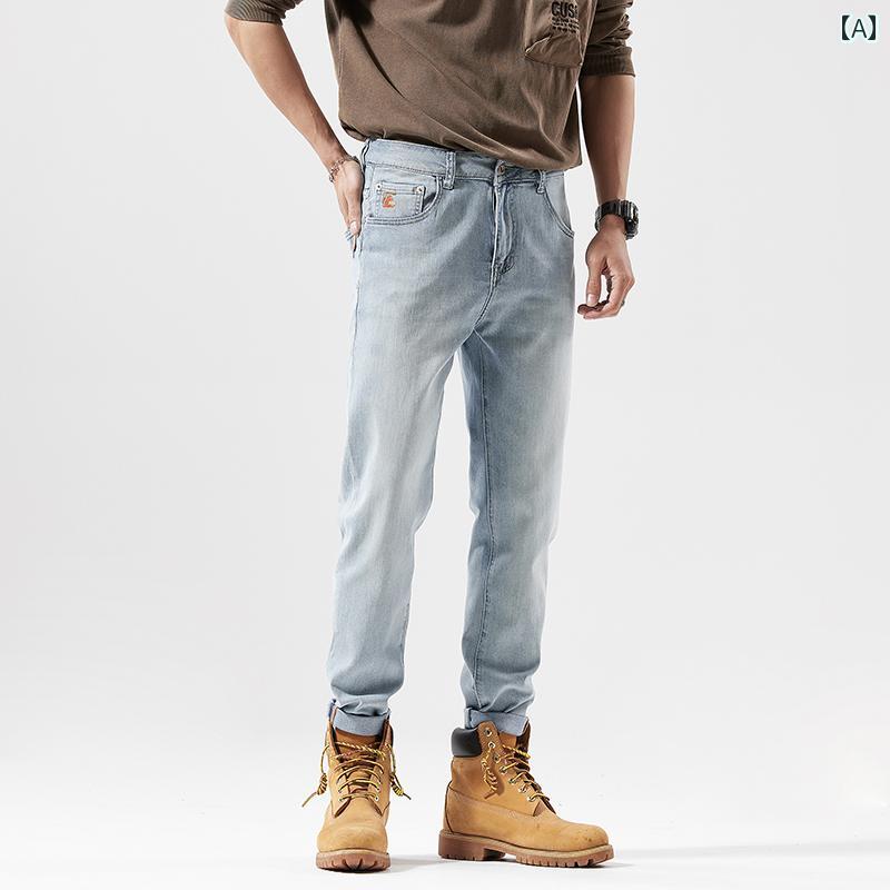 アメリカン ライト カラー ジーンズ 男性用 夏新 スタイル非 ストレッチ スリム ストレート 9 点 レトロ 大きいサイズ 薄い パンツ