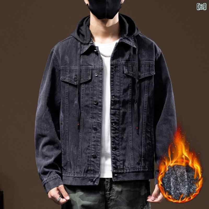 メンズ 男性用 ファッション オシャレ シンプル 大人 かっこいい ストリート ヒップホップ HipHop デニムジャケット 黒 厚手 ジャケット 大きいサイズ 綿 コート