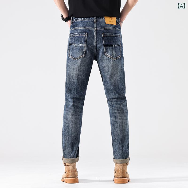 Skinney Pants - メンズ 男性用 ファッション オシャレ シンプル 大人 かっこいい ストリート ヒップホップ HipHop レトロ ジーンズ ウォッシュド スリム ストレート ロング パンツ テーパードパンツ