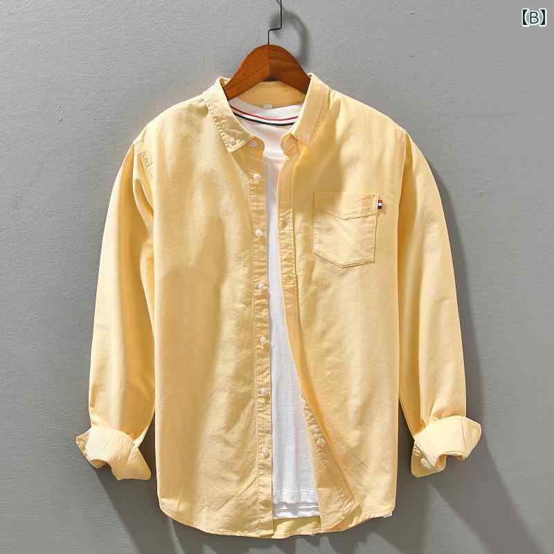 メンズ 男性用 ファッション オシャレ シンプル 大人 かっこいい ストリート ヒップホップ HipHop ピンク 長袖 シャツ イエロー コットンシャツ レトロ ホワイト シャツ