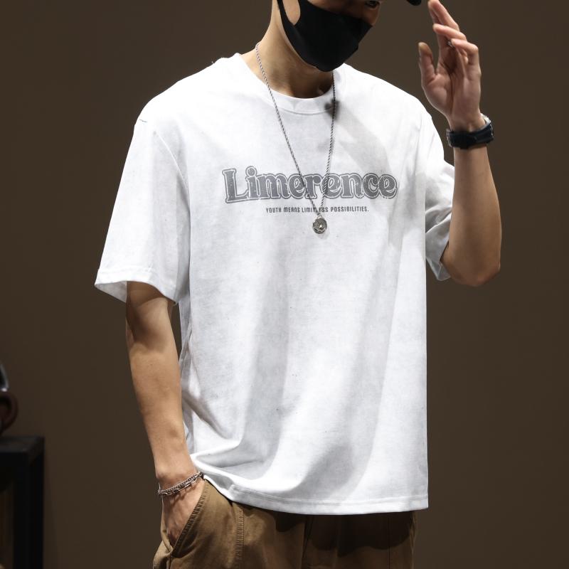 メンズ 男性用 ファッション オシャレ シンプル 大人 かっこいい ストリート ヒップホップ HipHop ライト ラウンドネック 半袖 T シャツ 夏 アメリカン ウォッシュド加工 コットン 半袖 T シャツ