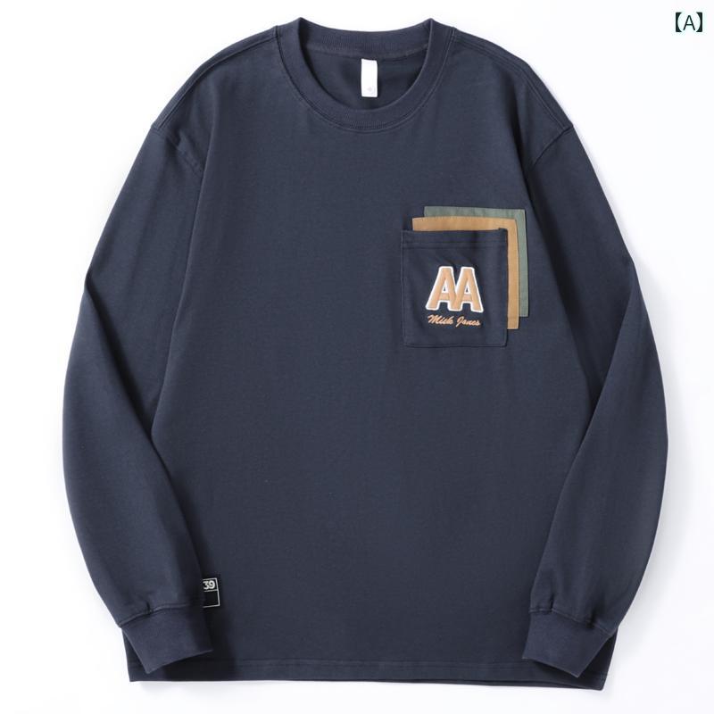 乐天商城 - メンズ 男性用 ファッション オシャレ シンプル 大人 かっこいい ストリート ヒップホップ HipHop デザイン スウェットシャツ 大きいサイズ 厚手 綿 ラウンドネック ボトリング シャツ 長袖 T シャツ