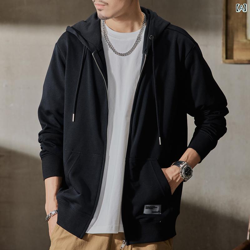 メンズ 男性用 ファッション オシャレ シンプル 大人 かっこいい ストリート ヒップホップ HipHop 春 ソリッドカラー カーディガン セーター ルーズ フード 付き カジュアル スポーツ トップ ジャケット