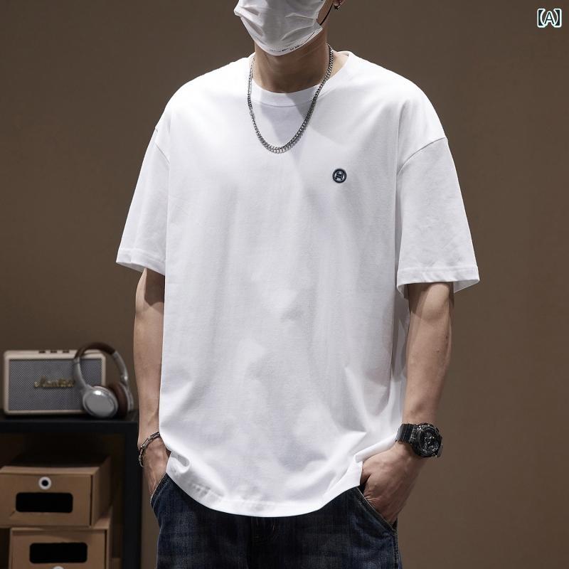 乐天商城 - メンズ 男性用 ファッション オシャレ シンプル 大人 かっこいい ストリート ヒップホップ HipHop 流行 280 g ヘビーウェイト 半袖 T シャツ 綿 インナー ハーフ袖 夏 ゆったり 大きいサイズ