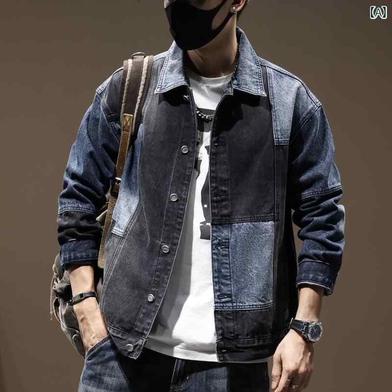 メンズ 男性用 ファッション オシャレ シンプル 大人 かっこいい ストリート ヒップホップ HipHop ウォッシュデニム ジャケット アメリカン レトロ ステッチ カジュアル ジャケット