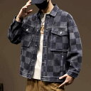メンズ 男性用 ファッション オシャレ シンプル 大人 かっこいい ストリート ヒップホップ HipHop チェック柄 デニムジャケット 春 マルチ ポケット ワークウェア カジュアル ジャケット アウトドア