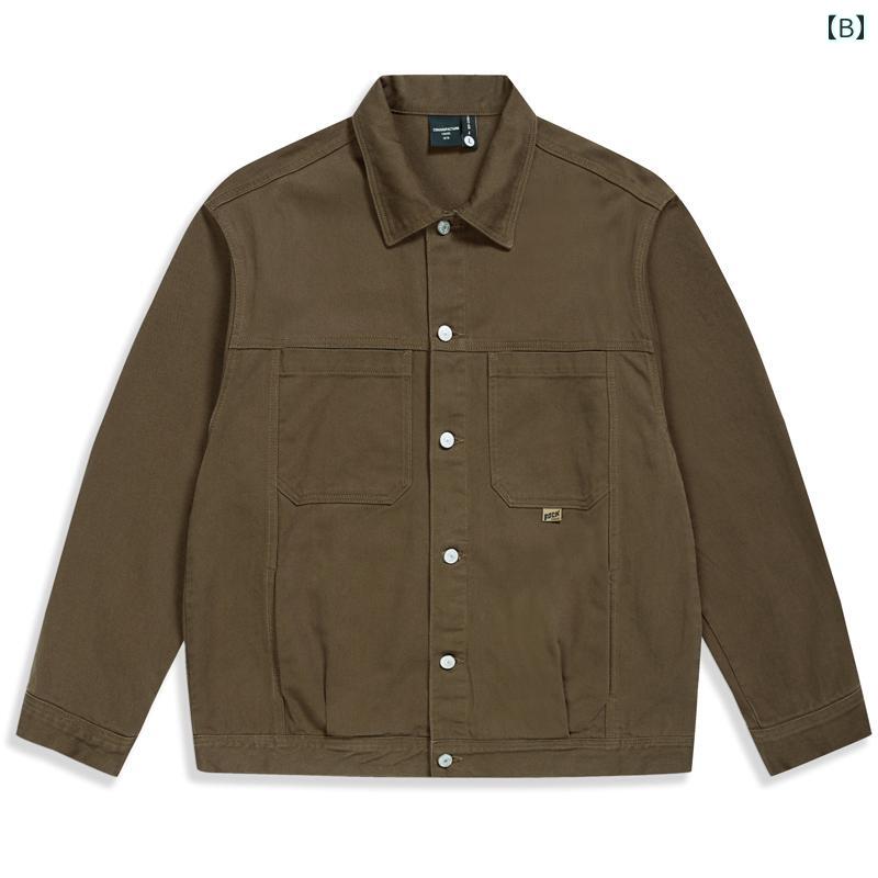 メンズ 男性用 ファッション オシャレ シンプル 大人 かっこいい ストリート ヒップホップ HipHop 春 レトロ ソリッドカラー デニムジャケット ルーズ 大きいサイズ 春 カジュアル マルチ ポケット ラペル ジャケット