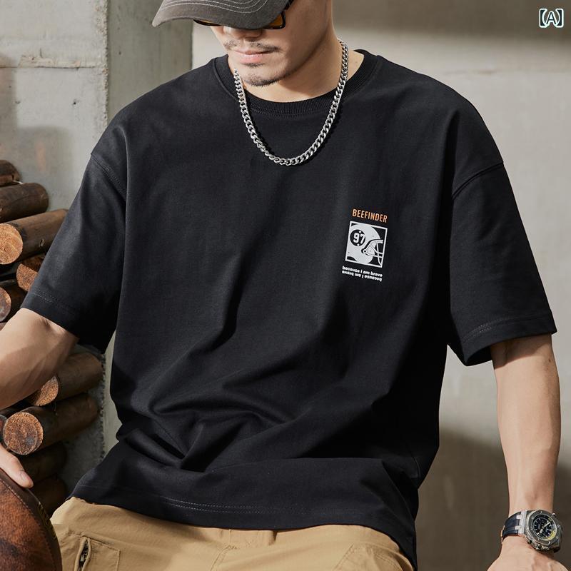 メンズ 男性用 ファッション オシャレ シンプル 大人 かっこいい ストリート ヒップホップ HipHop ヘビーウェイト T シャツ 半袖 夏 ゆったり 大きいサイズ T シャツ 綿