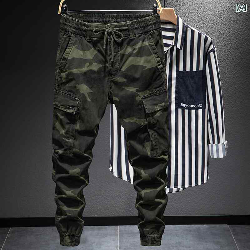 Rakuten - メンズ 男性用 ファッション オシャレ シンプル 大人 かっこいい ストリート ヒップホップ HipHop アメリカン ジッパー ポケット 迷彩 春 パンツ カジュアル パンツ アウトドア ピュアコットン パンツ