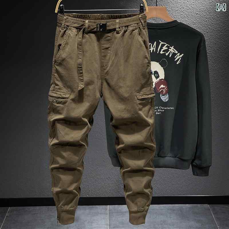メンズ 男性用 ファッション オシャレ シンプル 大人 かっこいい ストリート ヒップホップ HipHop 春秋 ジッパー 付き パンツ マルチ ポケット カジュアル パンツ コットン ストレッチ カーキパンツ