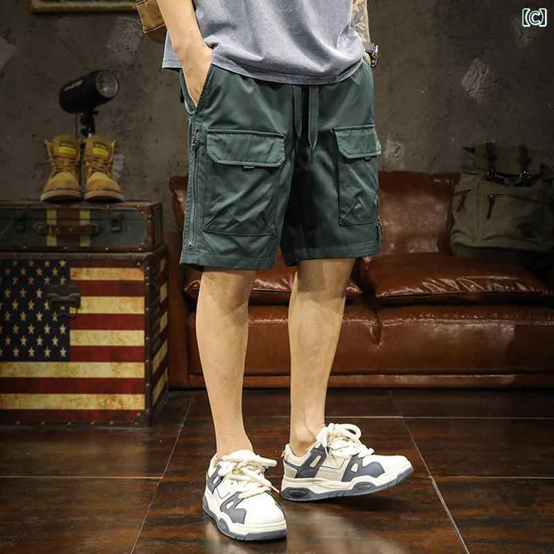 メンズ 男性用 ファッション オシャレ シンプル 大人 かっこいい ストリート ヒップホップ HipHop 夏 アイスシルク カーゴ 速乾 アメリカン ゆったり バスケットボール スポーツ カジュアル ハーフ ミディアム パンツ