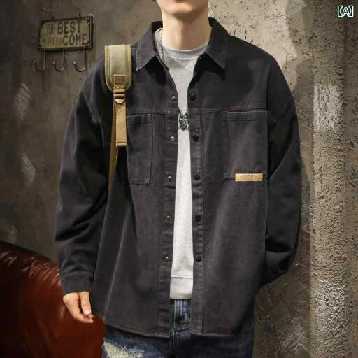 メンズ 男性用 ファッション オシャレ シンプル 大人 かっこいい ストリート ヒップホップ HipHop レトロ ワークシャツ ルーズ ジャケット 春秋 黒 シャツ メンズ 男性用 ファッション オシャレ シンプル 大人 かっこいい ストリート ヒップホップ HipHop レトロ ワークシャツ ルーズ ジャケット 春秋 黒 シャツ