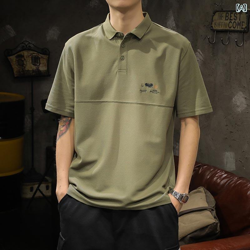 メンズ 男性用 ファッション オシャレ シンプル 大人 かっこいい ストリート ヒップホップ HipHop グレー グリーン レトロ ポロシャツ ..