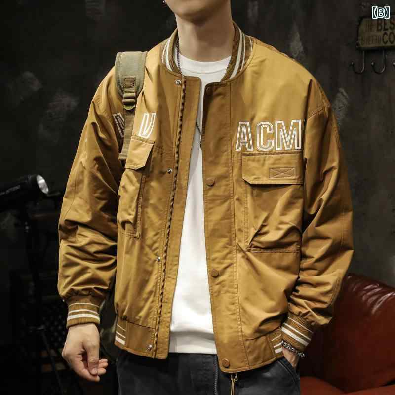 メンズ 男性用 ファッション オシャレ シンプル 大人 かっこいい ストリート ヒップホップ HipHop フレンチ ワークウェア スタジャン ゆったり 春秋 カジュアル スポーツ ジャケット