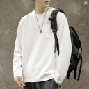 メンズ 男性用 ファッション オシャレ シンプル 大人 かっこいい ストリート ヒップホップ HipHop 長袖 T シャツ コットン ルーズ ラウンドネック トップ 春秋 大きいサイズ 白 ボトム シャツ