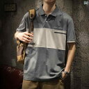 メンズ 男性用 ファッション オシャレ シンプル 大人 かっこいい ストリート ヒップホップ HipHop カラー ブロック ポロシャツ 半袖 T シャツ 夏 ゆったり 大きいサイズ アメリカン レトロ ストライプ ワッペン 半袖 T シャツ