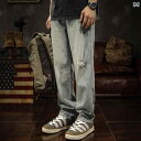 メンズ 男性用 ファッション オシャレ シンプル 大人 かっこいい ストリート ヒップホップ HipHop 秋 アメリカン ジーンズ レトロ ハイ ストリート ウォッシュド ルーズ ストレート 大きいサイズ ワイド レッグ パンツ