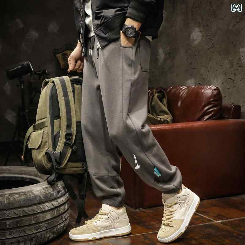 メンズ 男性用 ファッション オシャレ シンプル 大人 かっこいい ストリート ヒップホップ HipHop スポーツ パンツ ゆったり 大きいサイズ 秋冬 グレー カジュアル ワークウェア