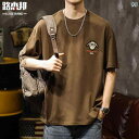 メンズ 男性用 ファッション オシャレ シンプル 大人 かっこいい ストリート ヒップホップ HipHop アメリカン レトロ フライド ウォッシュ ヘビーウェイト コットン ラウンドネック 半袖 T シャツ 夏 ボト シャツ トップ