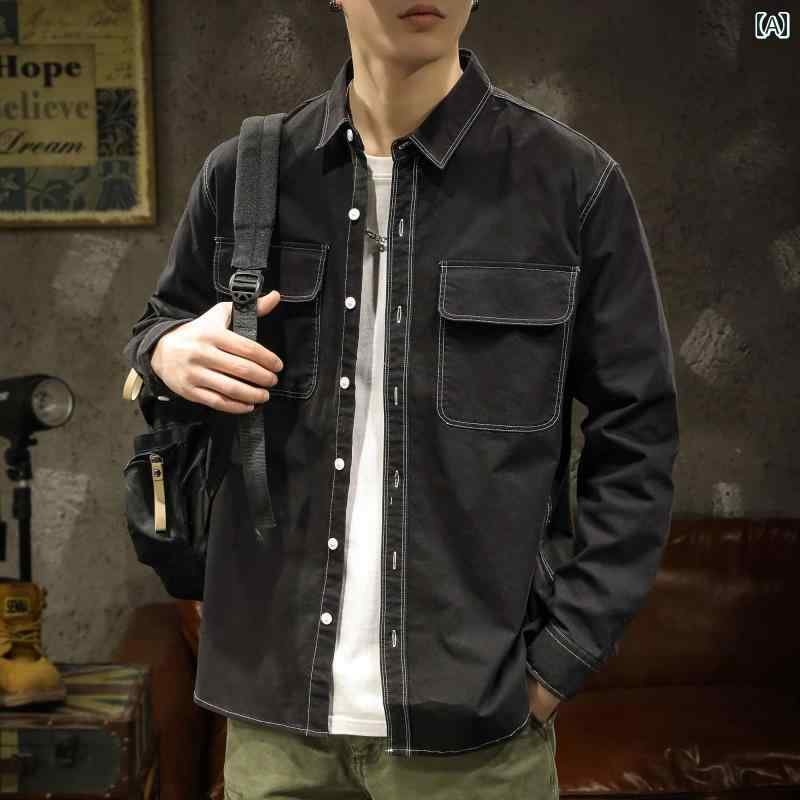 メンズ 男性用 ファッション オシャレ シンプル 大人 かっこいい ストリート ヒップホップ HipHop ワークウェア 長袖 シャツ ルーズ 大きいサイズ カーディガン シャツ 春秋 ジャケット