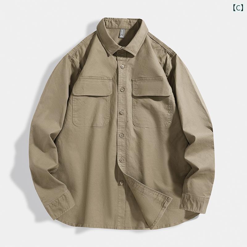 メンズ 男性用 ファッション オシャレ シンプル 大人 かっこいい ストリート ヒップホップ HipHop ワークウェア 長袖 シャツ ルーズ 大きいサイズ カーディガン シャツ 春秋 ジャケット